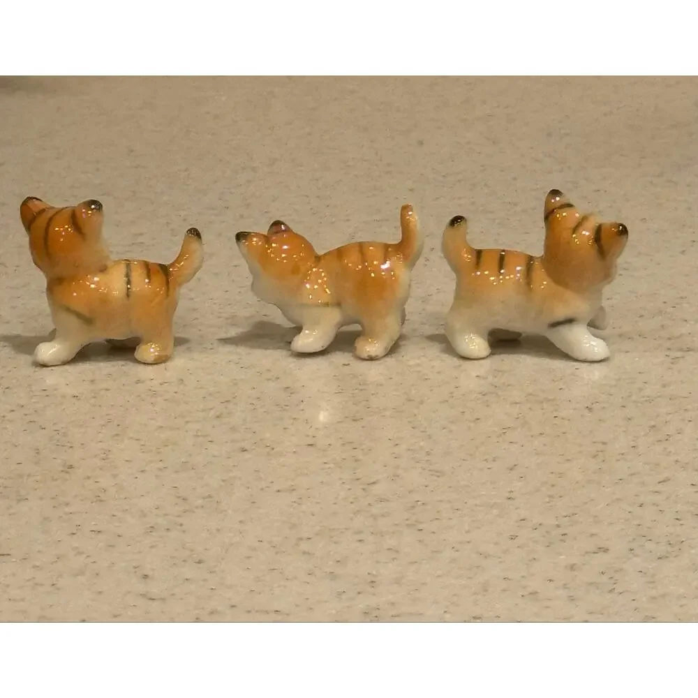 Vintage Bone China orange Cat Figurine Japan Miniature Playful Kittens